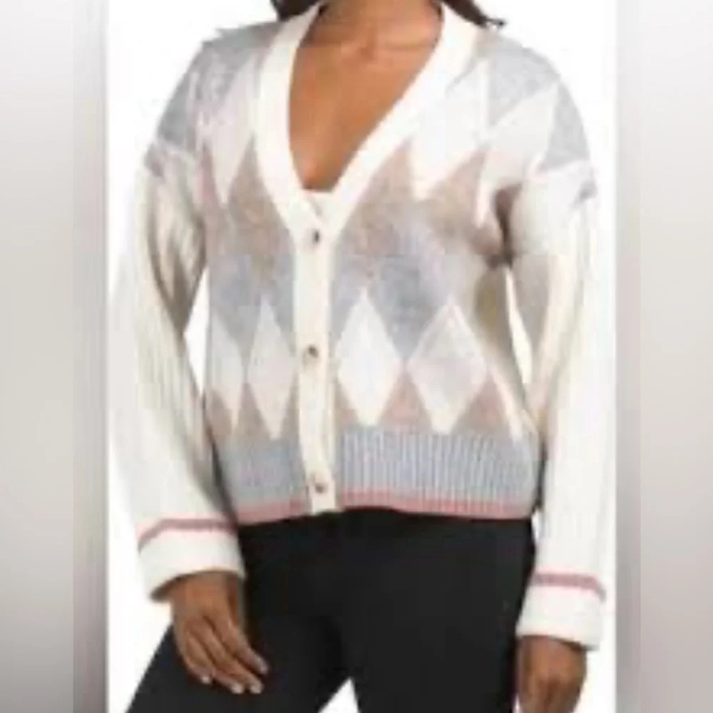Rachel Zoe Argyle Plaid Cardigan - Picture 1 of 8